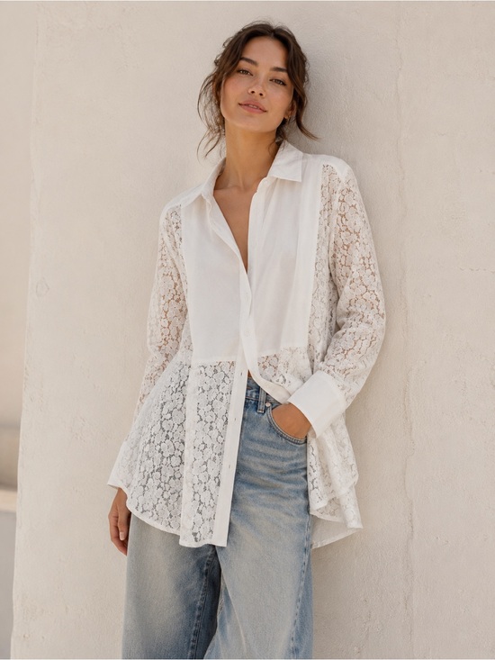 GAP Tops - GAP Big Shirt white Lace Panel Button-Down Shirt Sz XL
